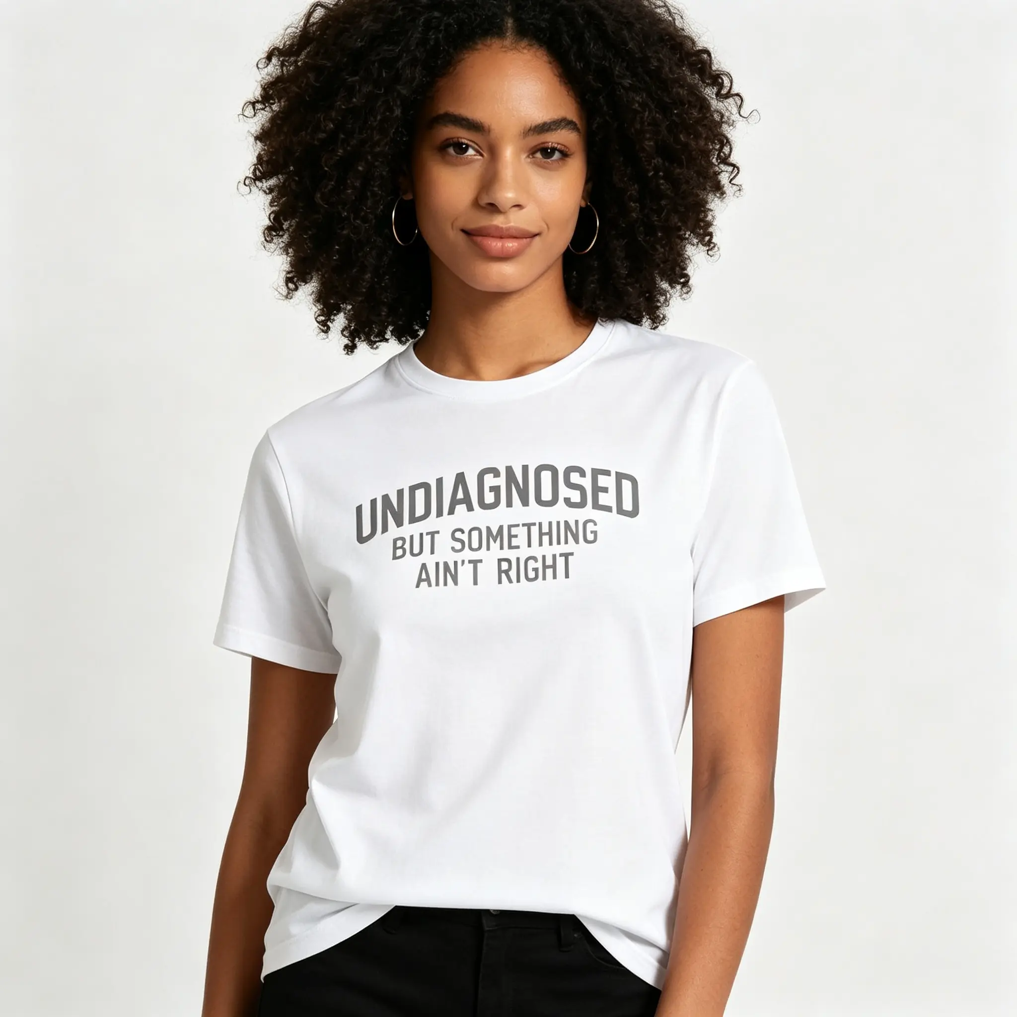 Graphic T-Shirt for Women, 'Undiagnosed But Something Ain't Right' Humorous Print, Casual Unisex Short-Sleeve Round Neck Streetwear Top, Graphic T Shirts
