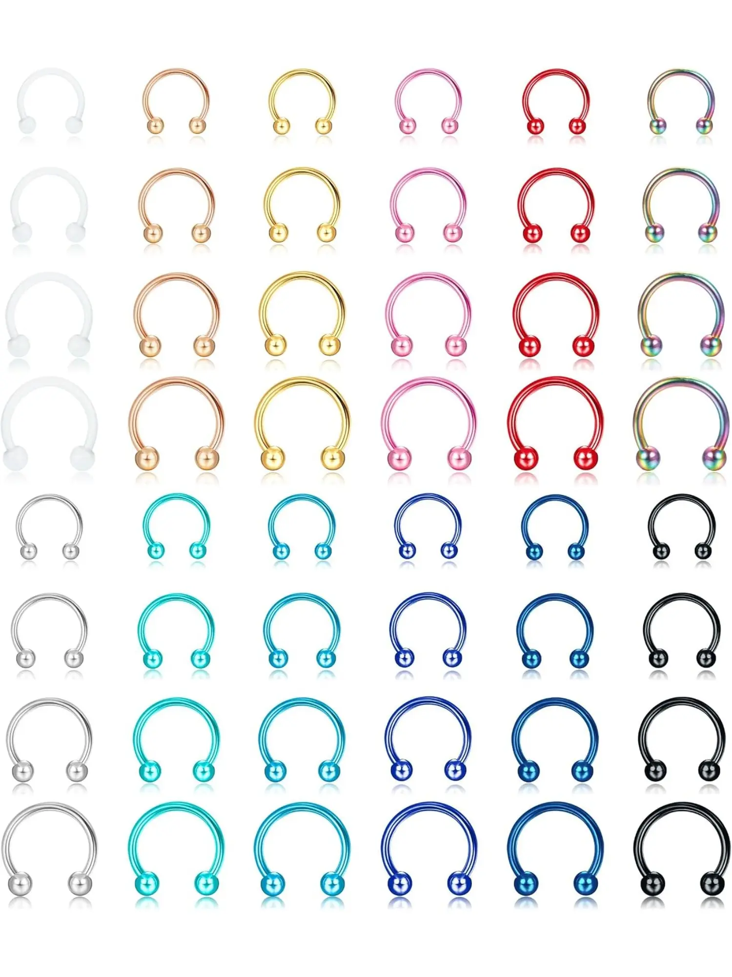 48Pcs 14G Stainless Steel Horseshoe Septum Nose Ring Set, Septum Rings for Women Men, Multi-size 6mm 8mm 10mm 12mm Cartilage Hoop Piercing Jewelry for Helix Tragus Eyebrow Lip, Ideal for Daily Punk Festival Party Wear