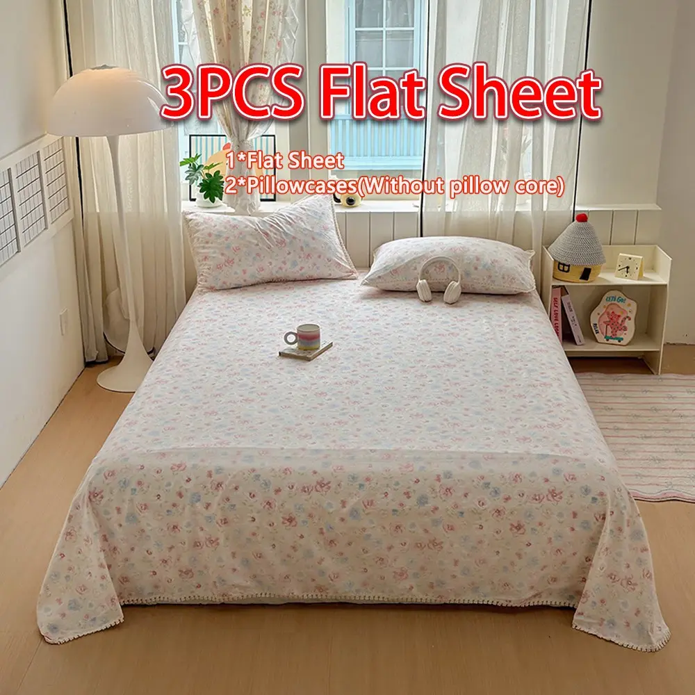 3pc New Double Layer Bed Sheet Set, Fringe Trim, Soft Comfortable, Breathable Skin-Friendly, Suitable for All Seasons