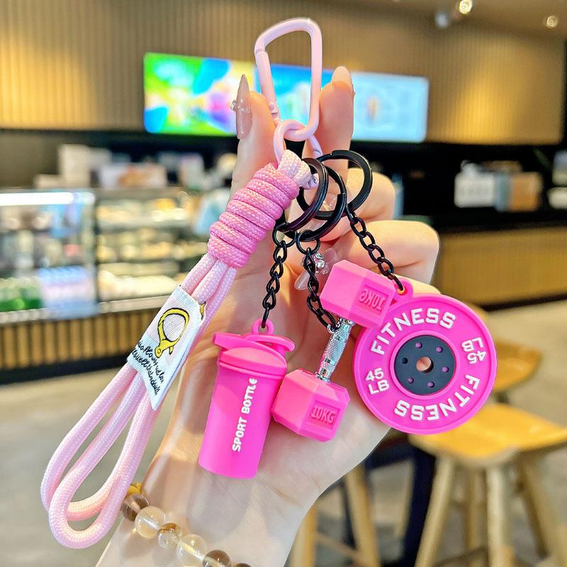 Cute Cartoon Fitness Dumbbell Keychain Purple Sports Barbell Bell Charm Keyring for Women Men Backpack Bag Pendant Gift