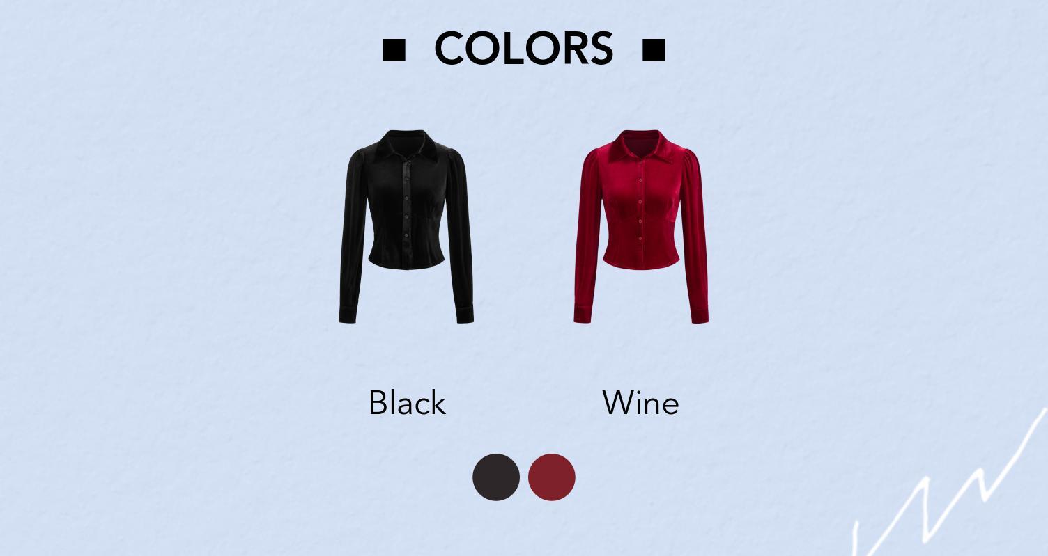 Cider [2 colors, size 2-10] Velvet Collar Solid Button Long Sleeve Blouse