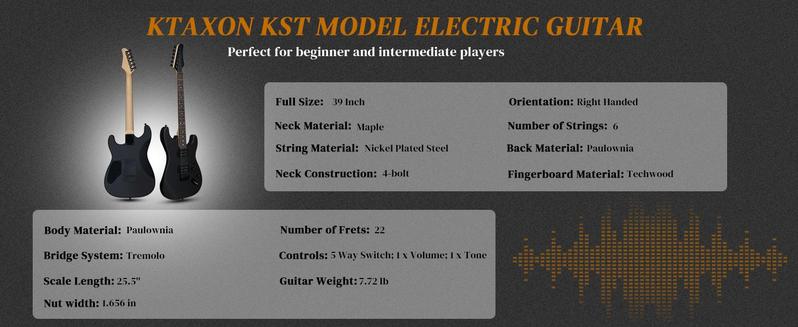 Ktaxon 39 Inch Electric Guitar, Full Size Solid Body H-H / H-S-S Pickups 6 Strings Beginner Guitar Kit With AMP, Upgrade Cable & Guitar Capo, Tremolo Arm, Gig Bag & Strap (Matte Back)