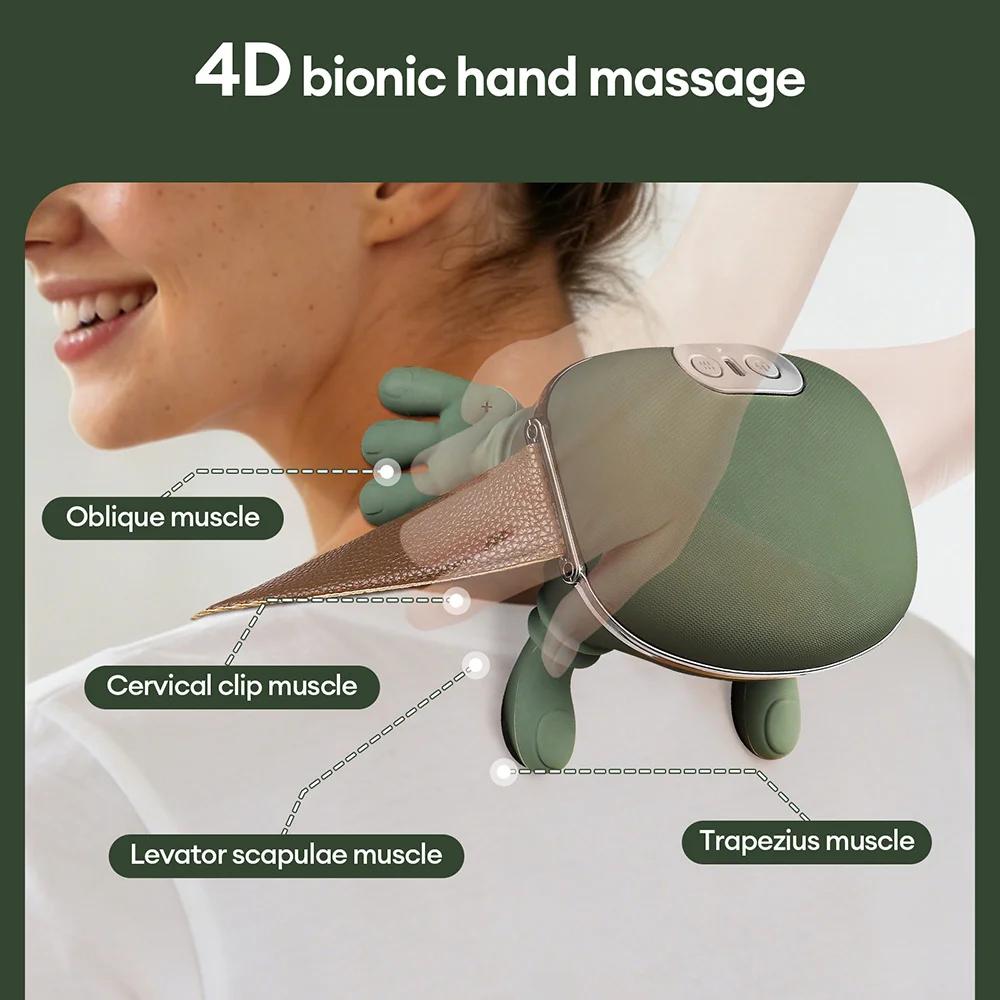NEW Neck and shoulder massager, simulating human hand green color, wireless electric finger pressure 4D kneading massage
