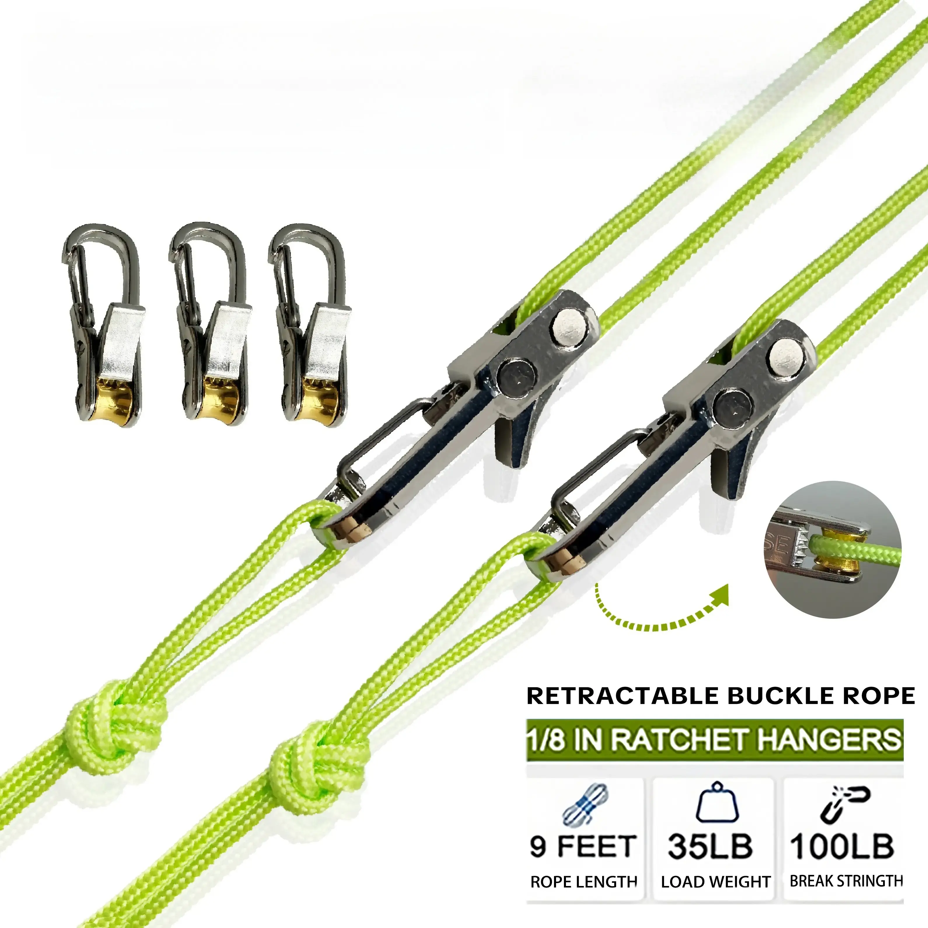Heavy-Duty Tie Down System with Pulley Mechanism, Braided Rope with Metal Hook for an Easy Secure Tie Down of Cargo & Tarps, Camping, Rope Roller, Adjustable, Guy Lines, Outdoor Camping, Accessory Cord, No