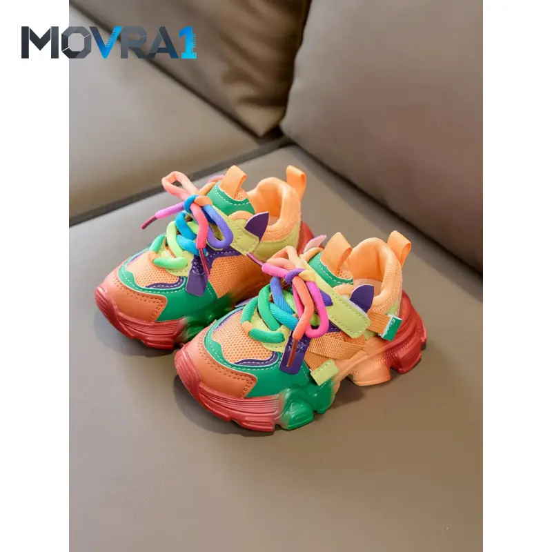 MOVRA1 Girls' Cute Colorful Mesh Low-Top Sneakers, Comfortable Lace-Up Round-Toe Flat Shoes, Outdoor Activities & School Wear Footwear, Low Top Shoes