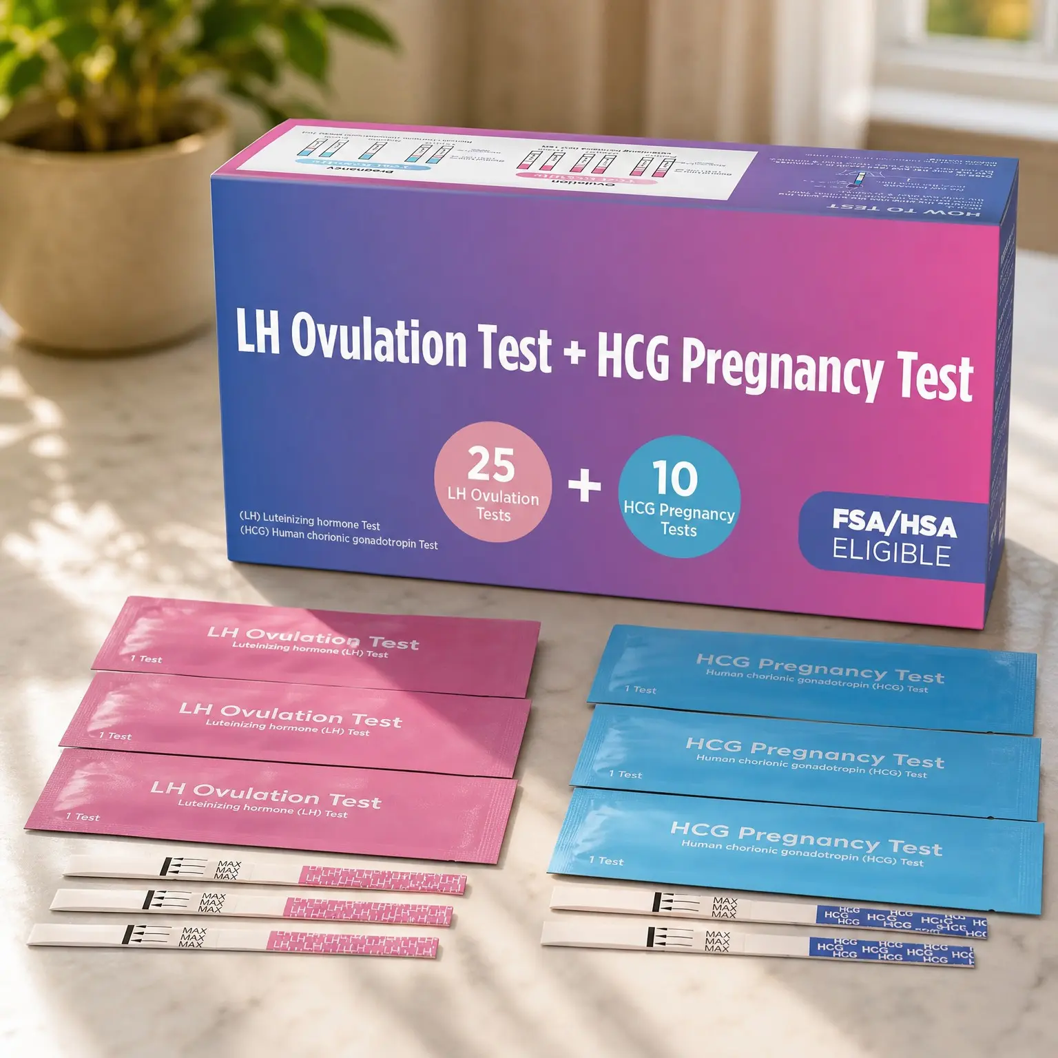 Pregnancy and Ovulation Test Strips Combo Kit - 25 LH Fertility Test Strips + 10 Pregnancy HCG Test Kits - Identify Peak Fertility Days - Easy at Home Ovulation Tests (35 Piece Kit)(Gift)