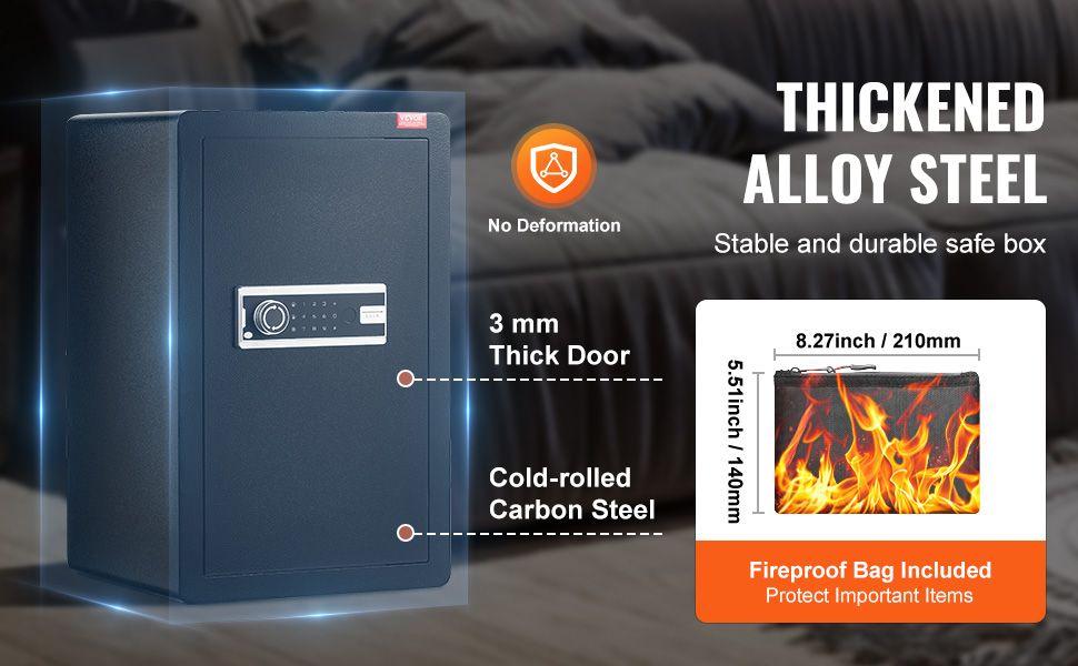 VEVOR Single Door 3.5 cu.ft Safe Box with Key Lock & Password LED Light Black,organize cash, passports, jewelry, gold, watches and documents