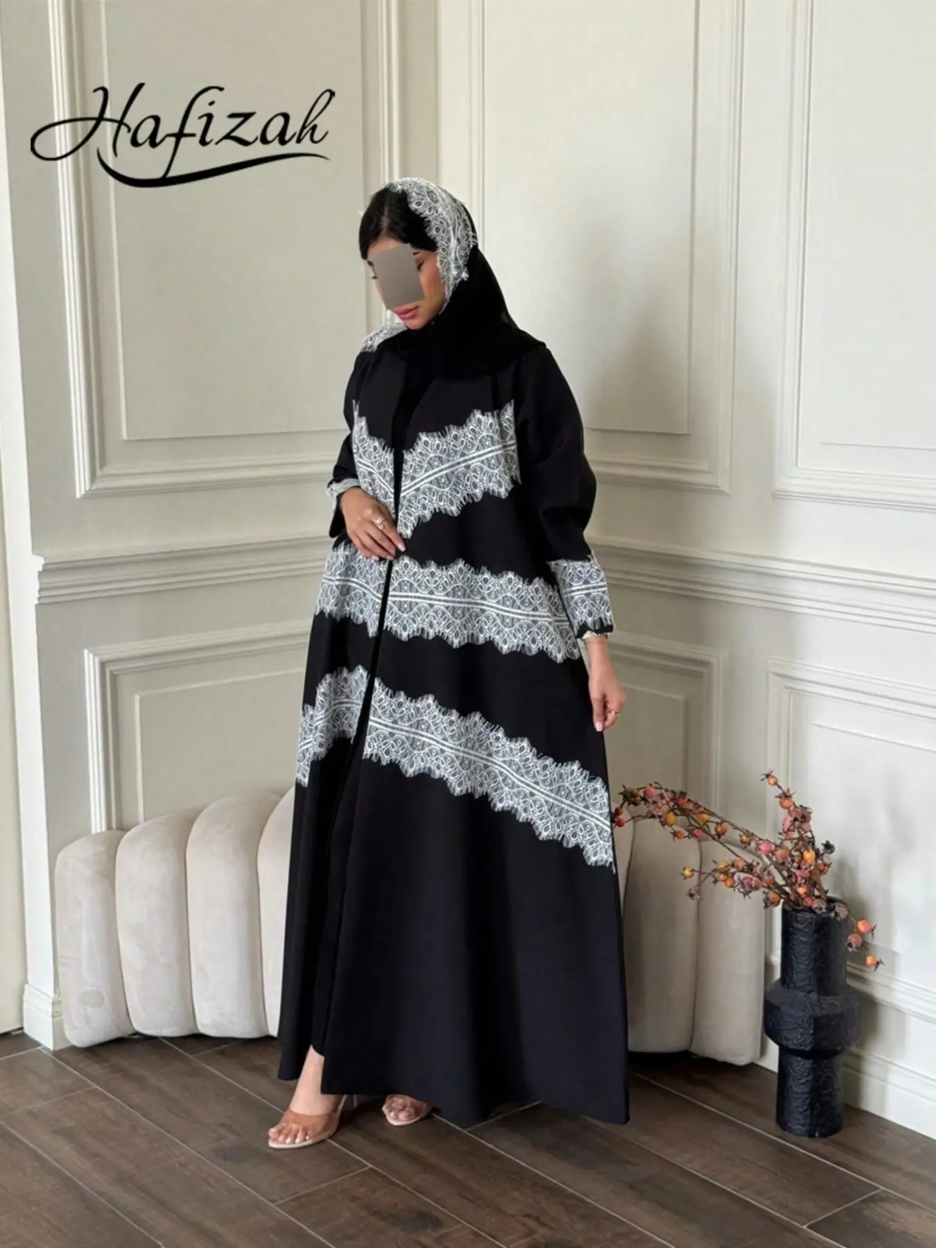 Hafizah Multi-Layer Wave Lace Long Cardigan Scarf Set, Loose-Fitting Outerwear for All Seasons, Casual Women's Fashion