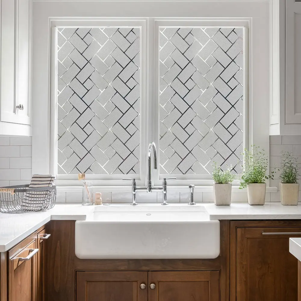 1pc 44.5cm Decorative Geometric Pattern Removable Window Film, Privacy Glass Sticker, UV Protection, Universal Fit for Doors and Windows, Window Stickers