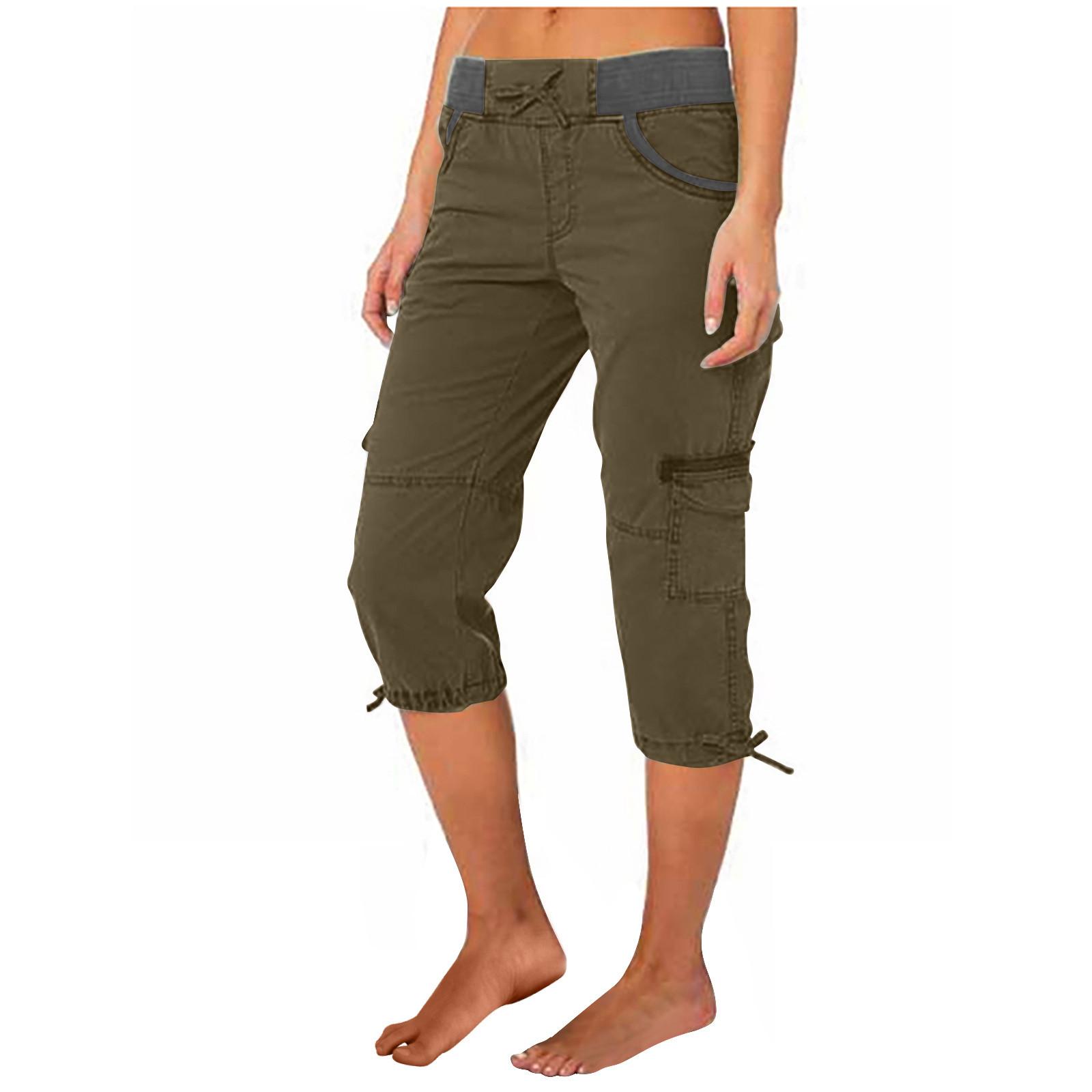 Women Cargo Capris Soild Casual Pants With Pocket Drawstring Outdoor Hiking Pants Women'S Slacks Thin Streetwear Tops Chic White Womenswear Bottom Comfort Basic
