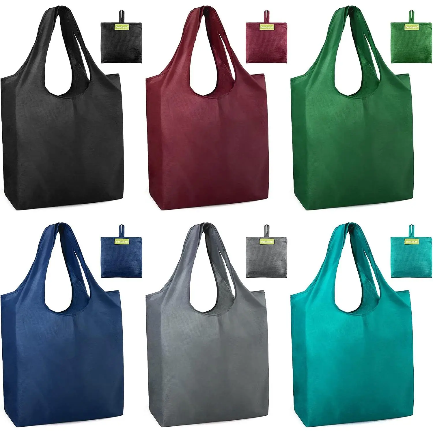 BeeGreen Foldable Travel Bag Reusable Gifts Bags - Reusable Grocery Bags Large Holiday Gifts Cloth Tote With Handles - Bulk Reusable Shopping Bags for Women (Beach Storage Washable Collapsible)​