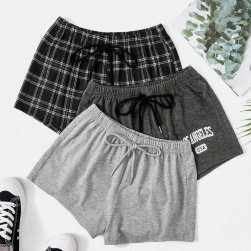 【Black Friday】3-Pack Women's Assorted Sleep Shorts, Plaid and Solid Pajama Bottoms with Elastic Drawstring Waist, Comfortable Summer Loungewear for Home