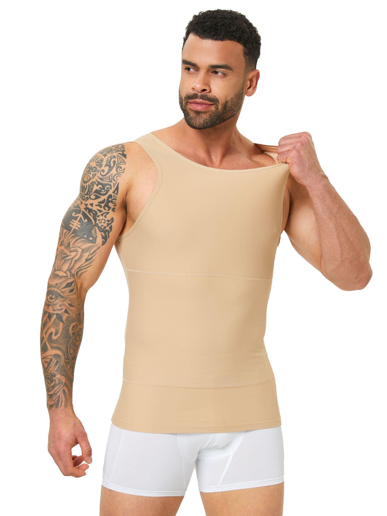 Men's Solid Color Plain Compression Shaper Top, Waist Trainer Vest, Waistline Shaper, High-Stretch Tummy-Control Shapewear Tank Top for Men, Compression Tops