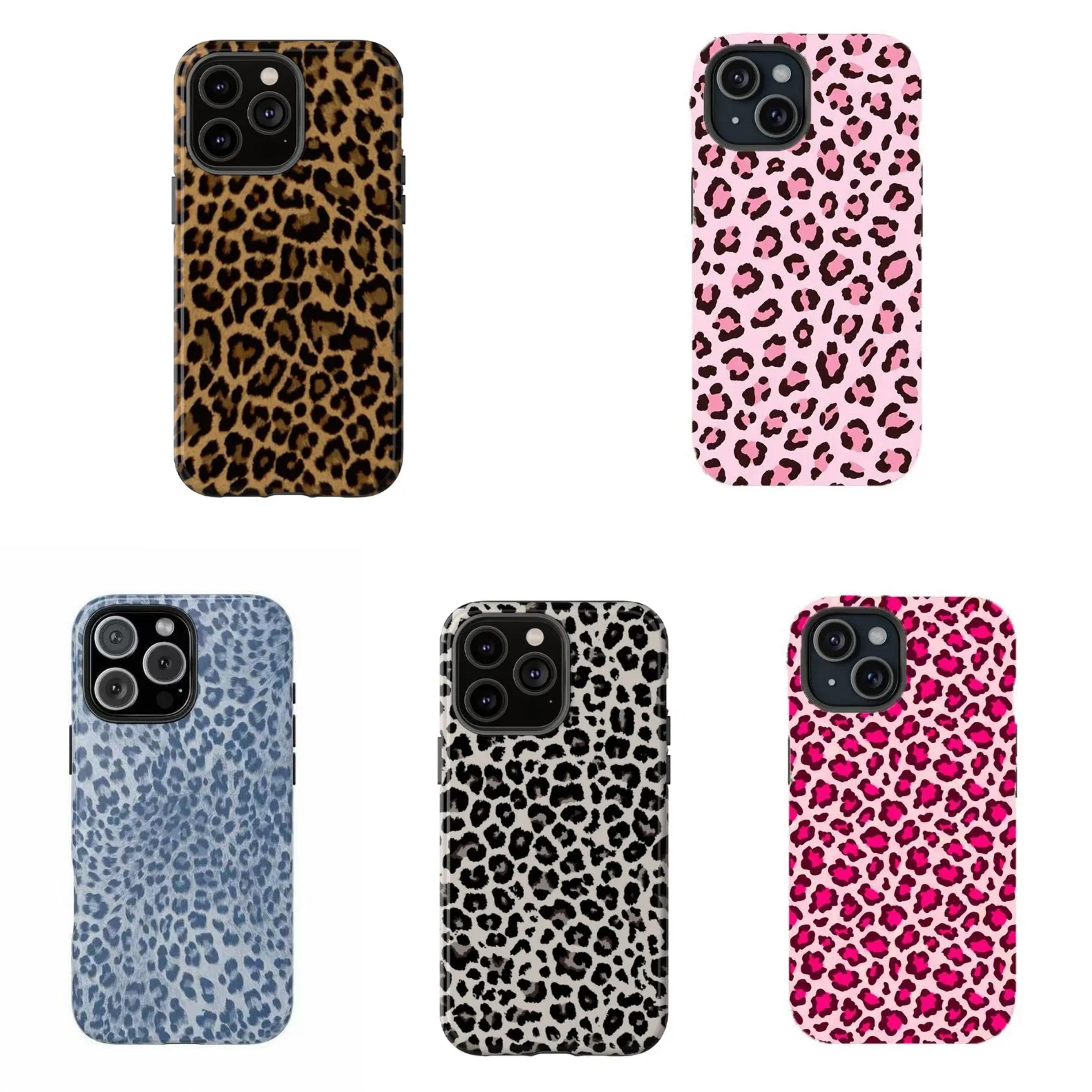 Fashion Leopard-Pattern 2-in-1 Shockproof Smartphone Case, Tough Cellphone Protective Cover, Handheld Wireless Phone Accessories for iPhone 11/12/13/14/15/16/17 ProMax Plus & Samsung Phones, Unisex Gift for Halloween, Christmas