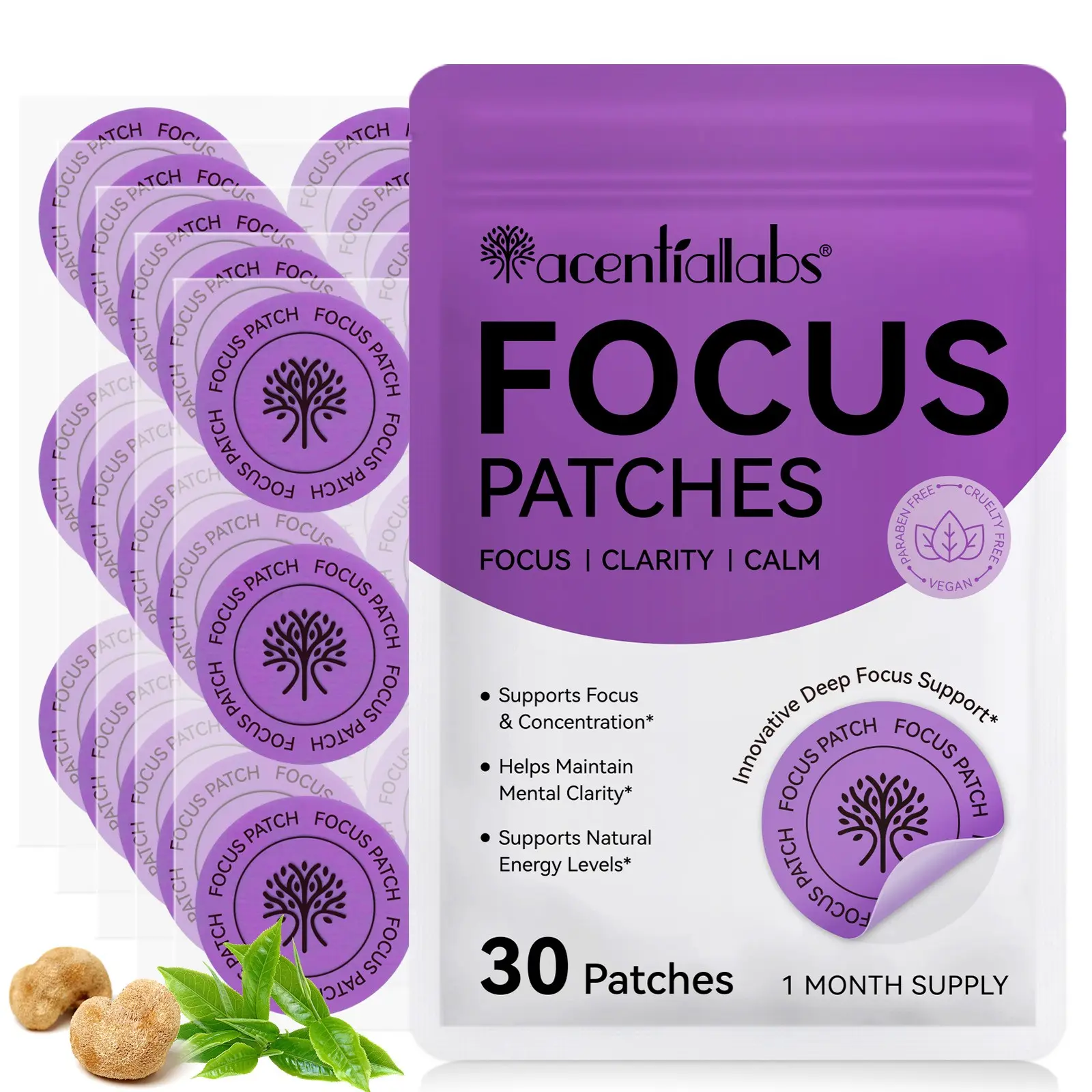 Acentiallabs Focus Patch 30p, Enhance Concentration, Single Unit, No Ca Prop 65 Re, Ideal for Mental Clarity, Essential Wellness Tool