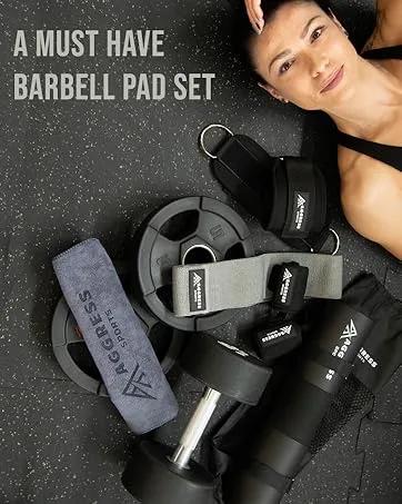Premium Barbell Pad Set for Hip Thrusts - Squat Pad for Barbell Lunges, Bench Press, with 2 Gym Ankle Straps, Hip Resistance Bands – Gym Accessories for Women with Carry Bag, Towel