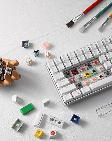 RK ROYAL KLUDGE F68 60% Foldable Low Profile Mechanical Keyboard, Wireless Mechanical Keyboard with Aluminum Body, Built-in Stand Holder, White Backlit, 68 Keys, Quiet Red Switch