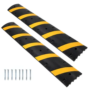 Rubber Speed Bump for Driveways & Roads – Modular Stream Hump, 22,000 LB Capacity, 2-Channel Cable Protector Ramp, Durable, Weather-Resistant & Portable, Includes Expansion Screws – 6FT