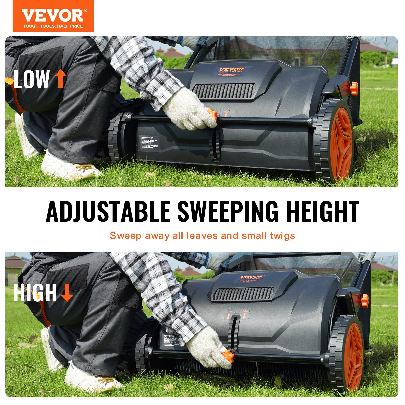 VEVOR Push Lawn Sweeper, 21inch Leaf & Grass Collector, Strong Plastic Wheels & Heavy Duty Thickened Steel Durable to Use with Large Capacity 3.5 cu.ft.Mesh Collection Hopper Bag, 2 Spinning Brushes