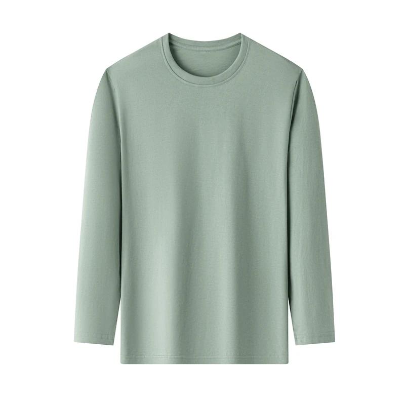 Kyn Apparel Men's Solid Color Round Neck Cotton Long Sleeved T-shirt Summer Comfortable Top
