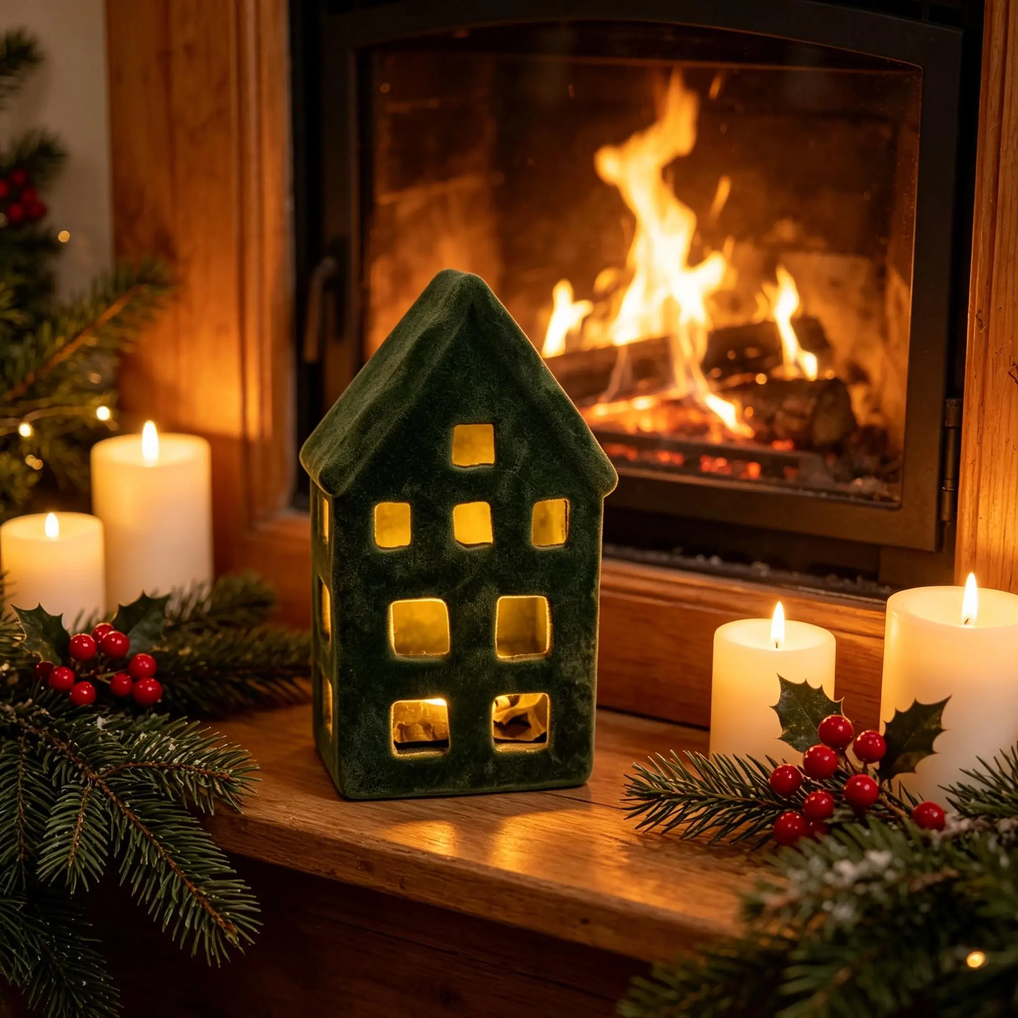 A green Christmas house ornament, a magical Christmas scene for the living room, a mini world, full of Christmas atmosphere! A soothing little ornament, the perfect Christmas gift, Christmas decorations, collectible buildings and accessories.