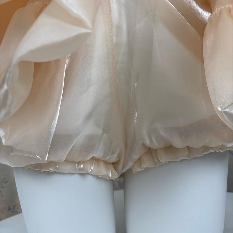 Satin Puffy Cake Skirts Women's Sweet Short Chic Ruffle Mini Skirt Preppy Style Girls Princess Lolita Cosplay Skirts Black/White