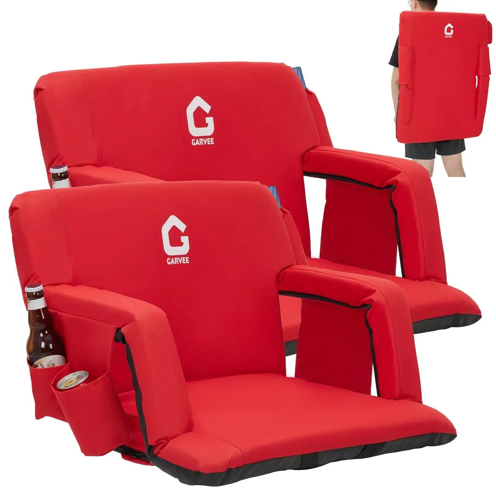 Extra Wide Stadium Bleacher Chair – 6-Position Reclining Back Support, Padded Cushion, Armrests, Anti-Slip Seat, Cup Holder, Storage Pockets, Comfortable Portable Folding for Outdoor Sports
