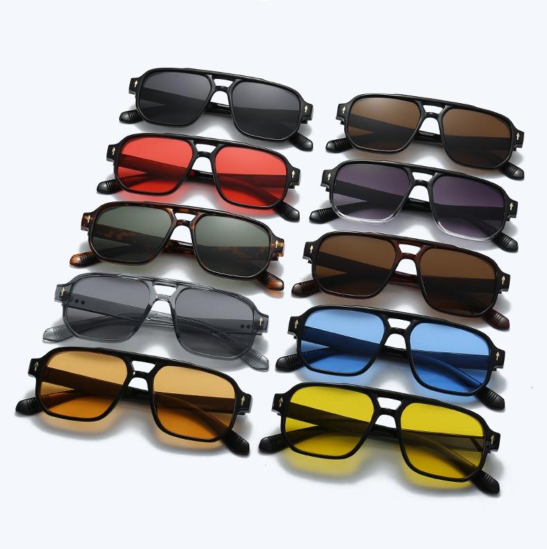 4-Pack  Retro Double Bridge Square Sunglasses - Unisex, Fashionable Luxury Design with Rivets, Trending Shades, UV400 Protective Lenses