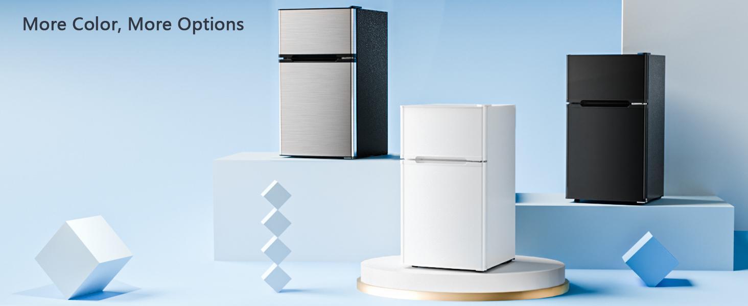 Kismile Compact Refrigerator with Freezer 2 Door Mini Fridge 3.2 Cu Ft Silver Adjustable Shelf Thermostat for Bedroom Office Dorm Kitchen
