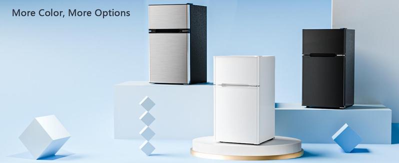 Kismile Compact Refrigerator with Freezer 2 Door Mini Fridge 3.2 Cu Ft Silver Adjustable Shelf Thermostat for Bedroom Office Dorm Kitchen