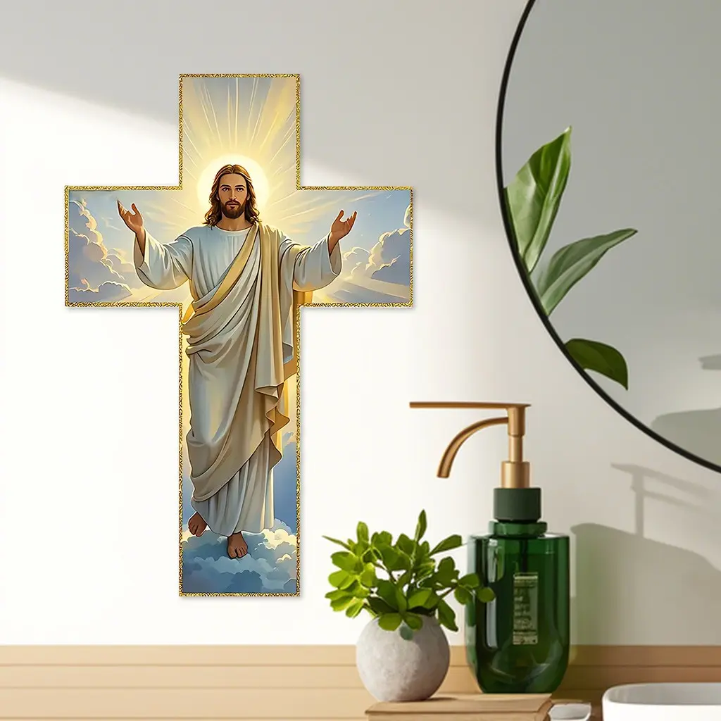 1pc Sacred Jesus and Holy Cross Stickers, Decal Sticker, Includes Sticker, religious art perfect for spiritual decoration faith-themed accents Enhances reverent aesthetics self-adhesive removable and waterproof Adds a sacred and spiritual atmosphere