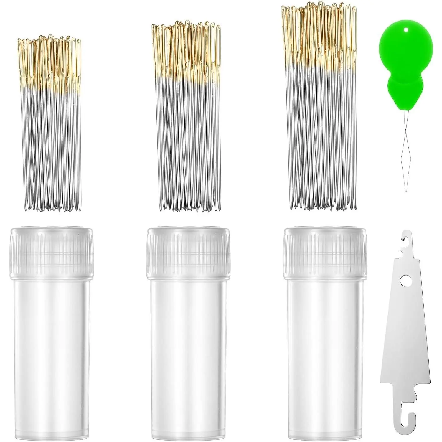 90 Pieces Cross Stitch Needles 22, 24 & 26 Gauge, Golden Large Eye Stainless Steel Embroidery Hand Sewing Needles with Clear Box and 2 Needle ThreadersGift