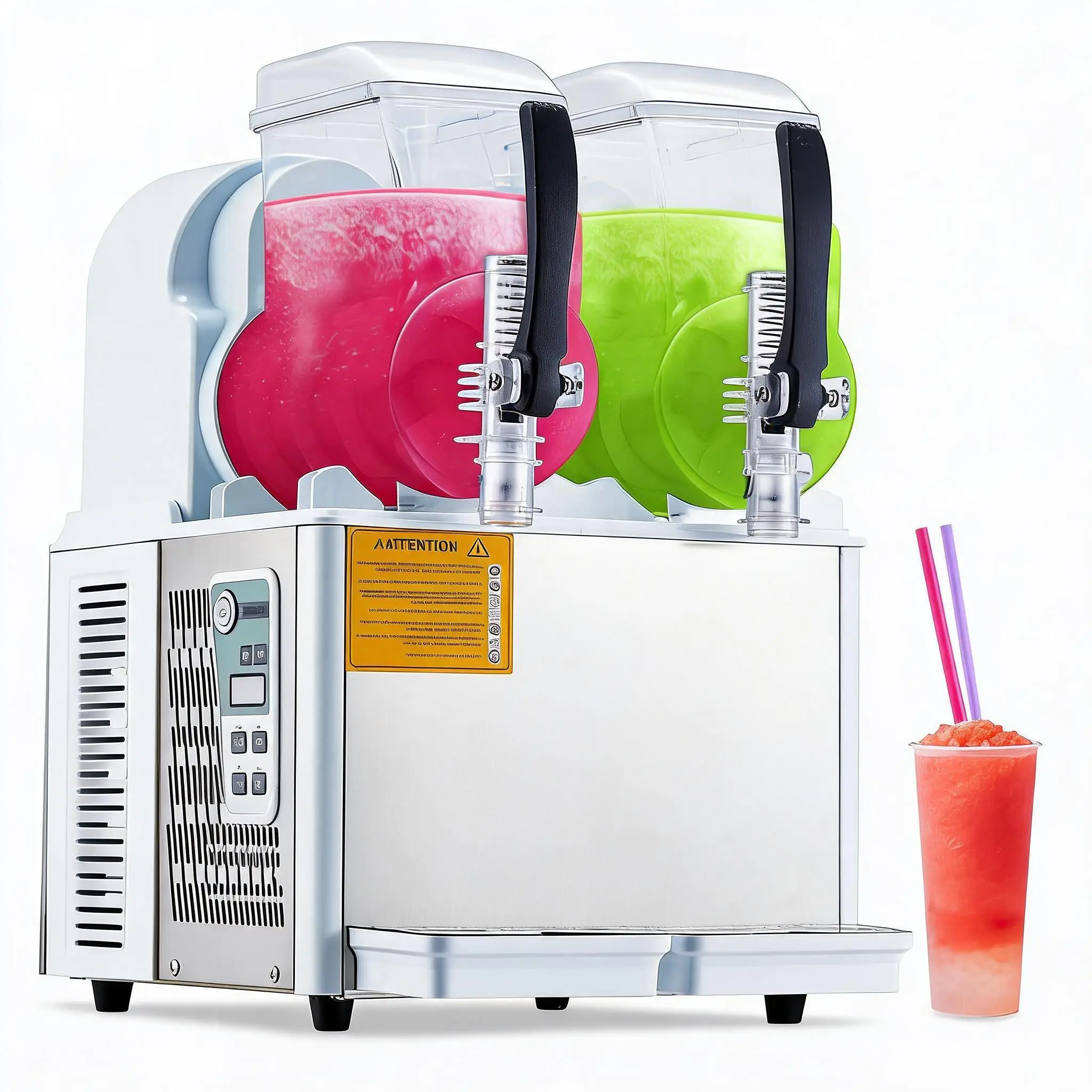 Hosslly Stainless Steel Commercial Slushie Machine - 4L x 2 Dual-Tank, 370W, Self-Cleaning, 2-Flavor High-Volume Operation - Ideal for Commercial Kitchens, Cafes
