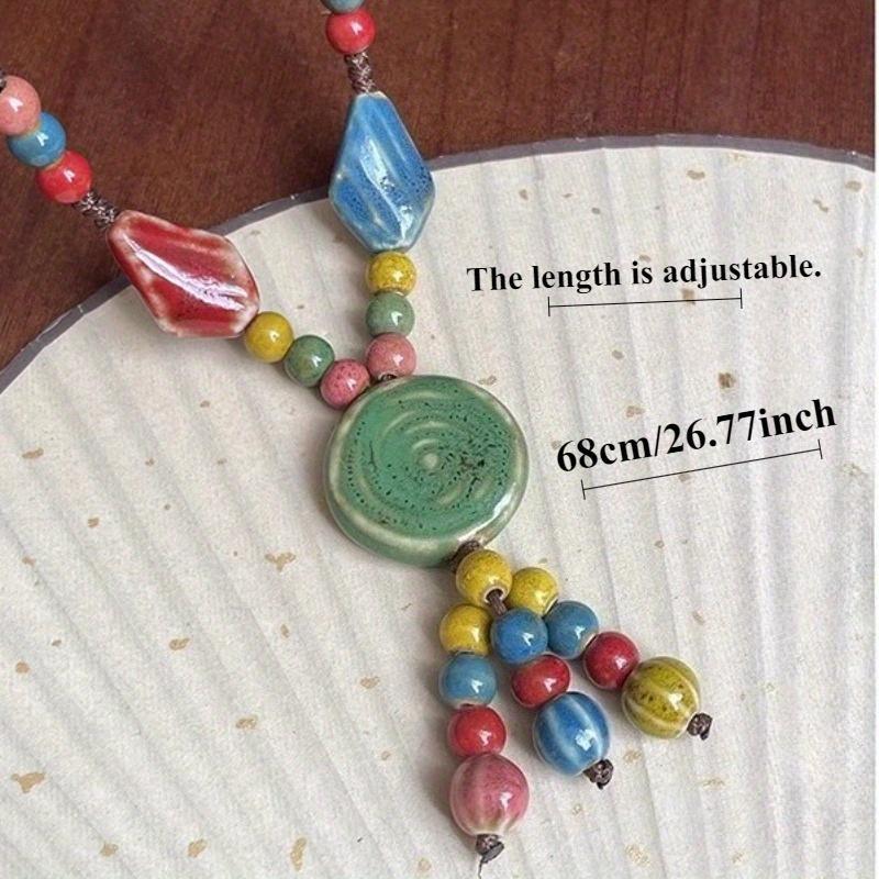 Vintage Tribal Adjustable Disc Ceramic Bead Necklace Handmade High Temperature Kiln Fired Irregular Bohemian Ethnic Sweater Chain For Women Daily Vacation Wear