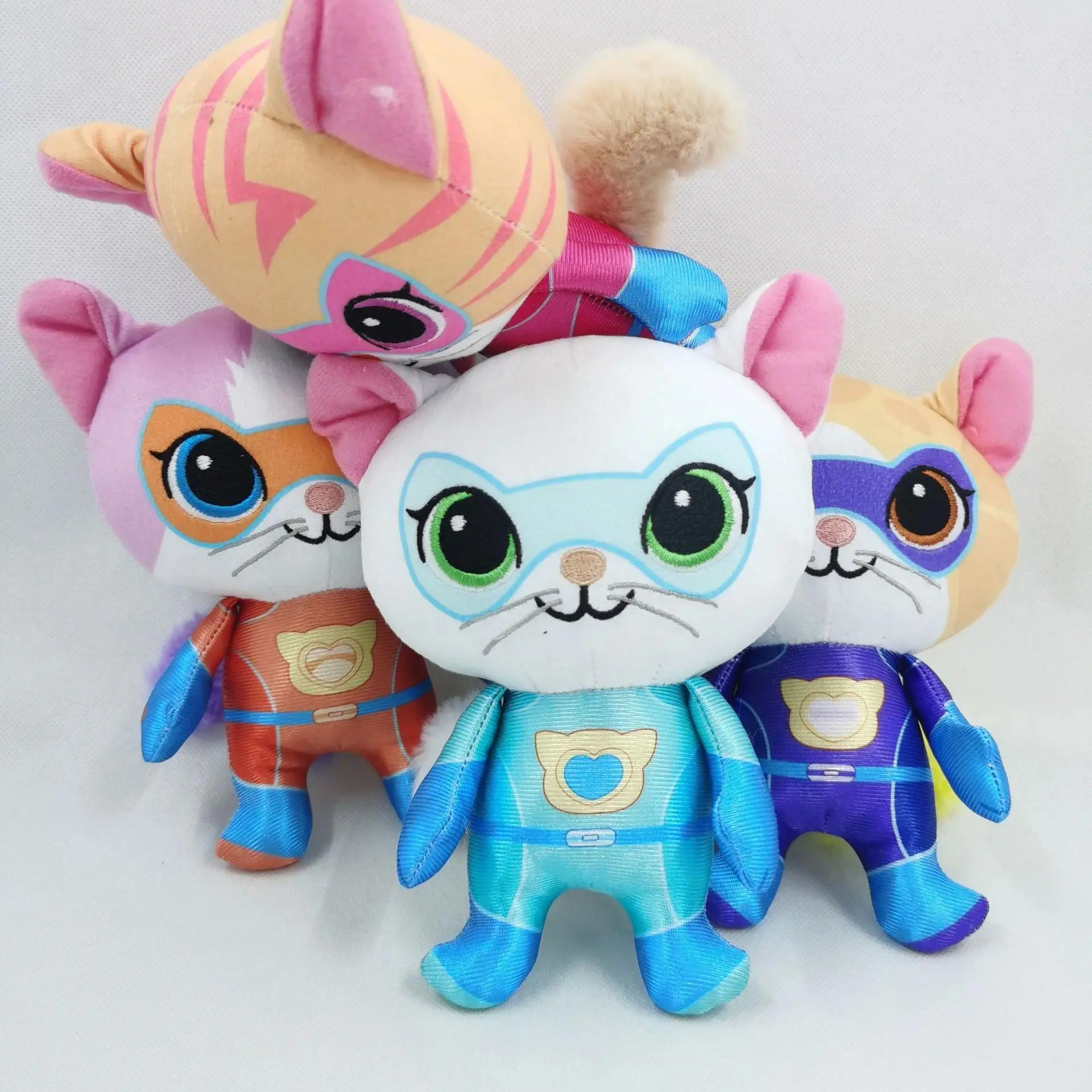 Super Kitties Team Anime Plush Toys Crystal Super Soft Plush Toy Doll Blue Kitten Green Kitten Yellow Kitten Toy doll Kids gift Popular toys