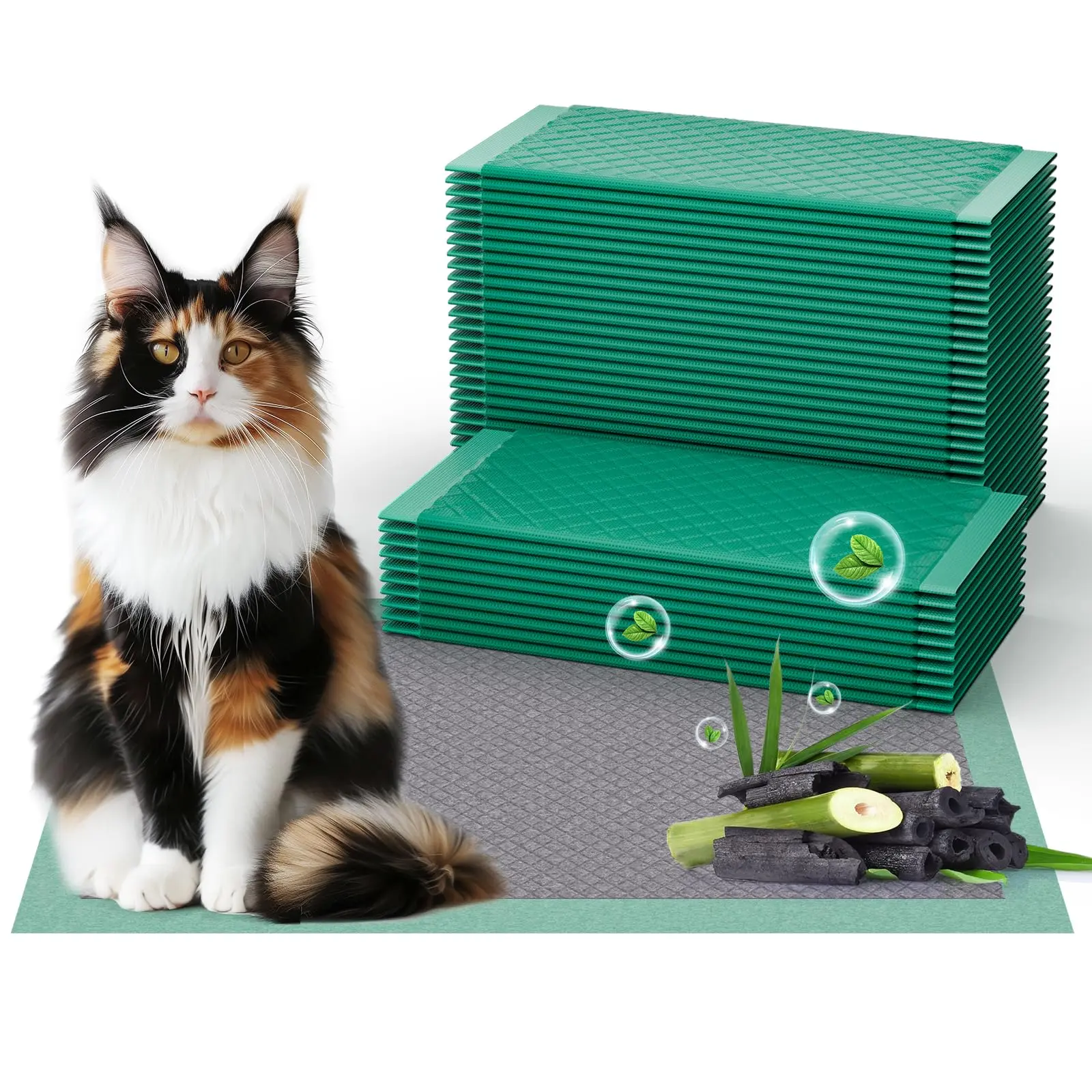 Gardner Pet Activated Charcoal Cat Litter Box Refill Pack, 40-Count 16.9"x11.4" Unscented Odor Control Leakproof Bottom Cat Pee Pads for Breeze Litter System (Green)