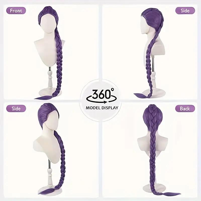 Women's Purple Braided Wig with Braids - Long Straight Hair Costume Party Hair Accessories Halloween, Cosplay, Performance - Natural Purple Tone (Violet/Purple) - Comfortable and Easy to Manage - Ideal Anime