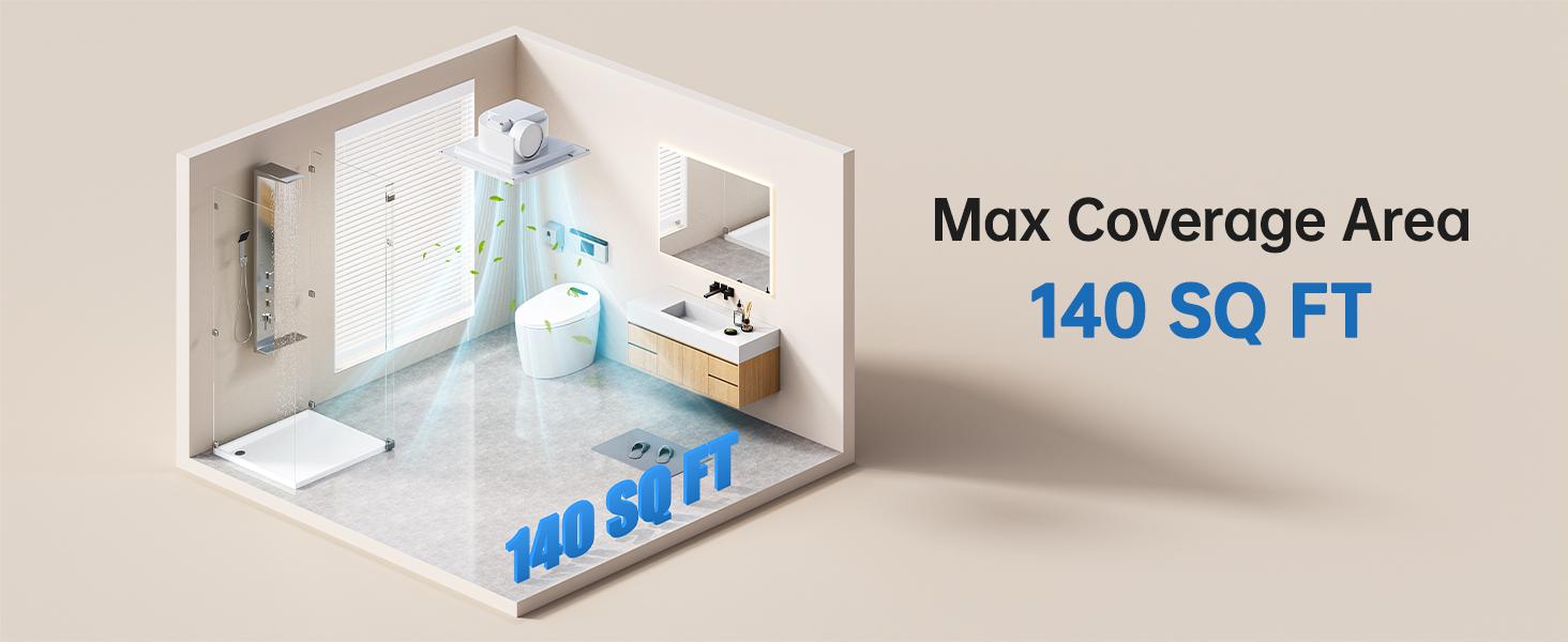 Bathroom Exhaust Fan with LED Light 8in 10in 140 CFM High Power Ventilation 3 Color Light Adjustable Energy Efficient Ceiling Ventilator 1.0 Sone Easy Install Remote Control ABS Panel