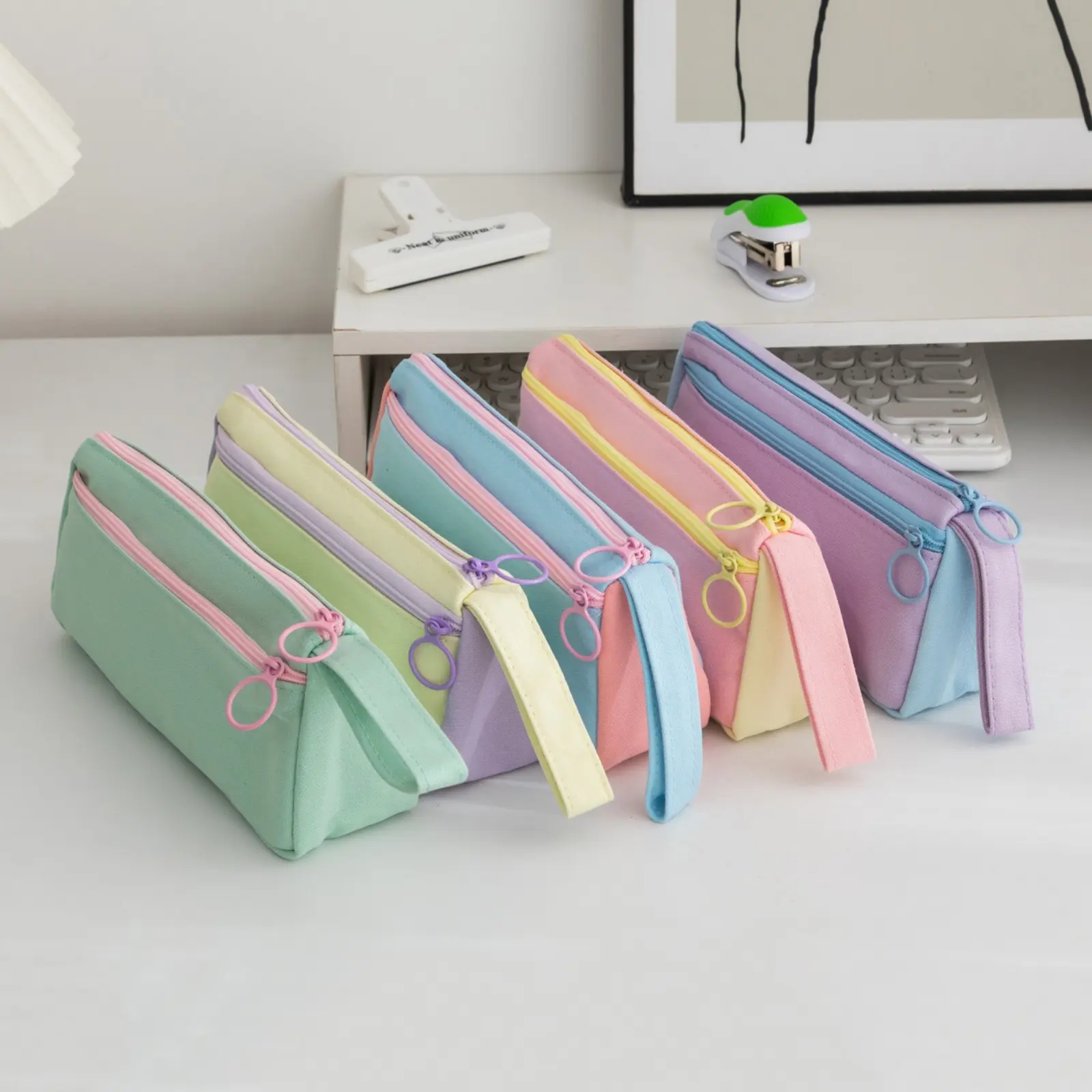 Color Block Student Pencil Case - Cute Aesthetic Large Capacity Pen Pouch with Zipper Closure, Casual Basic Minimalist High-Appearance Stationery Bag, Portable Storage Organizer for Daily Use & Back To School, TikTok Shop Essential Supply