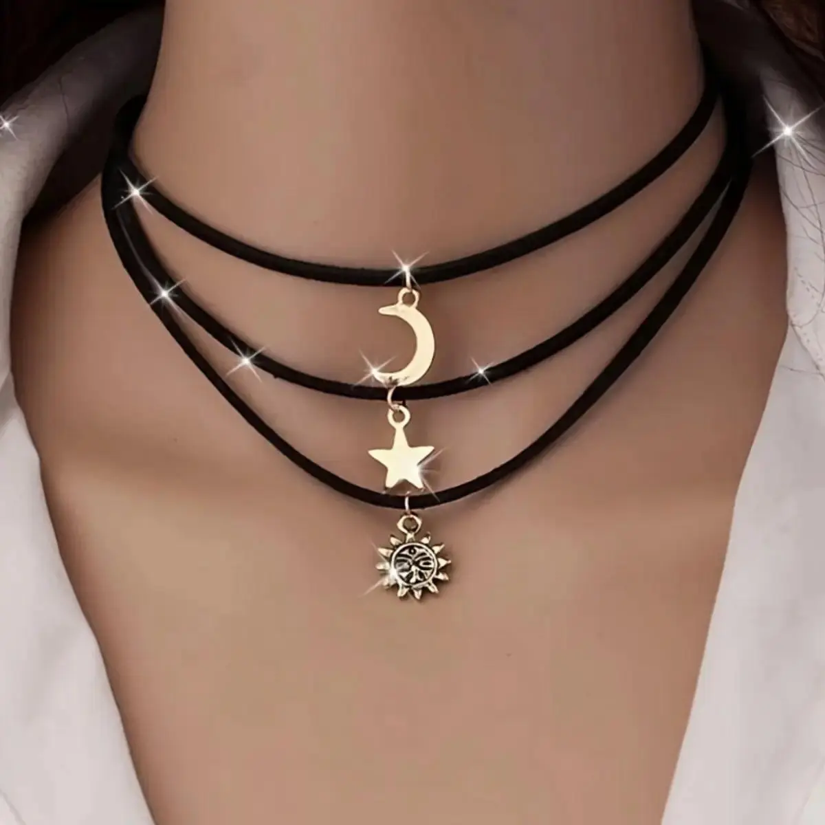 3-Piece Solar System Necklace Set in Antique Copper, Layered Adjustable Chains for Women with Sun, Moon & Star Pendants, Long, Chain Jewelry Necklaces, Layered Minimalist Costume Jewelry, Adjustable Necklaces