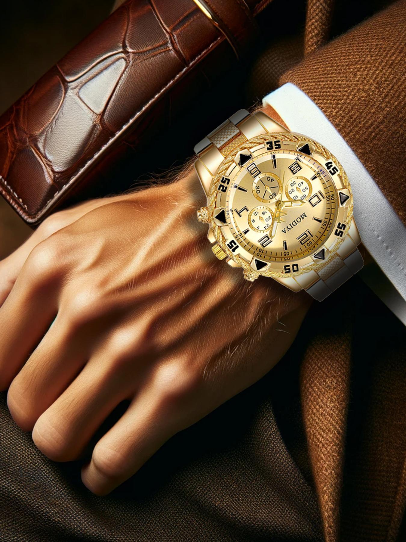 Men's Business Fashion Round Analog Quartz Watch, Fashion Watch for Party, Daily Clothing Decor, Trendy All-match & Exquisite Watch for Birthday Gift with Box