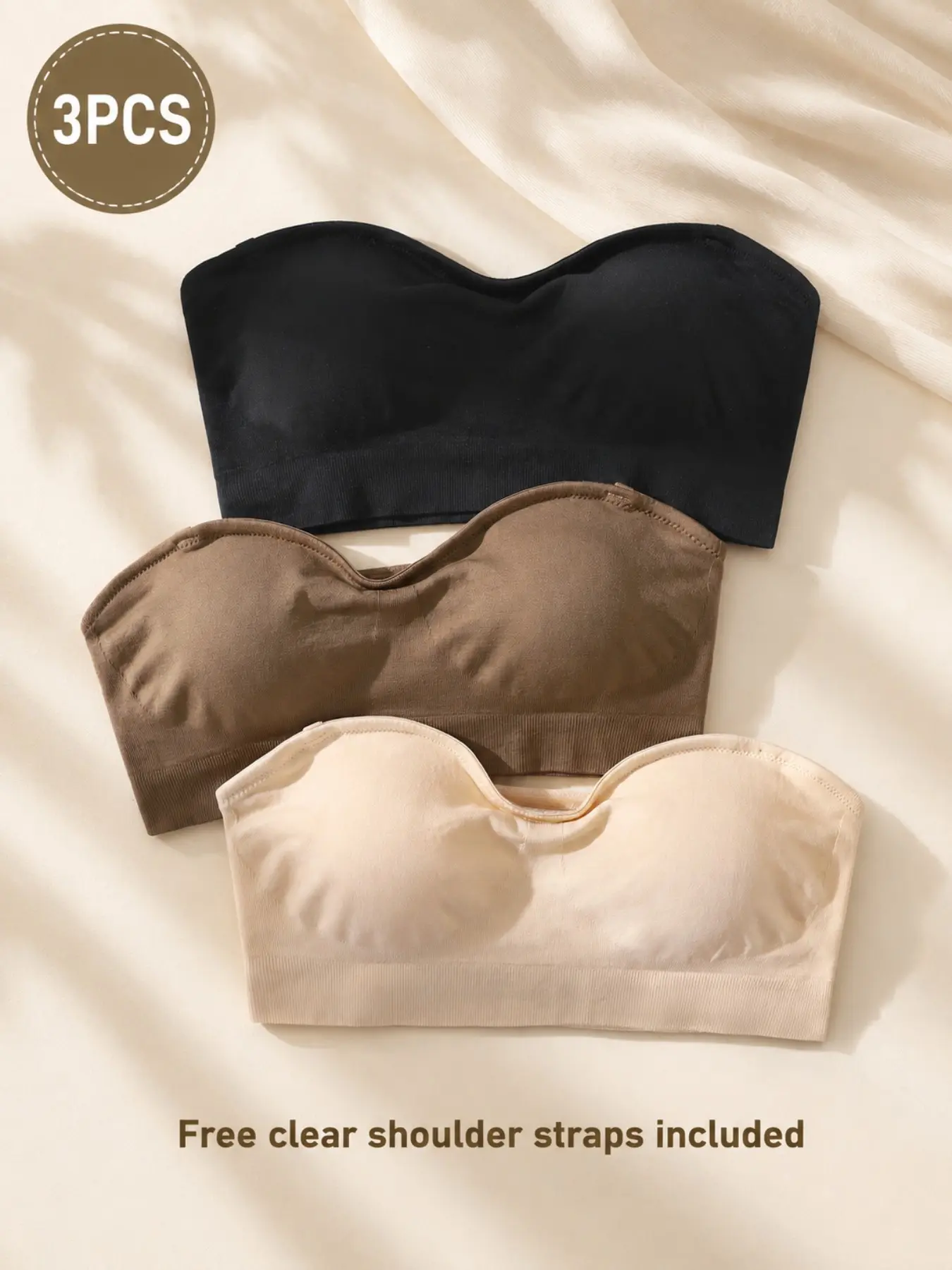 1/2/3 PCS Women's Strapless Fixed-cup Bra Seamless Fit Bandeau Bra with Wireless Design, Soft Stretch Invisible Tube Top Bra, No Show Under Clothing, Comfortable Support for Party, Work and Daily Wear, Free Clear Straps Included