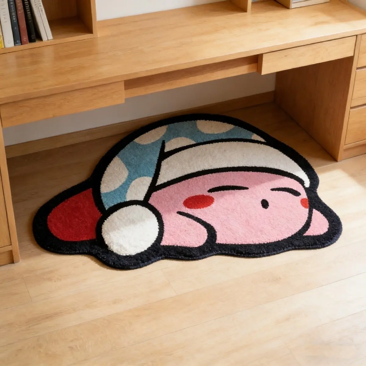 Kirby Sleep-Themed Cartoon Shape Area Rug, Soft High-Elastic Plush Material, Non-Slip for Living Room & Bedroom, Easy to Clean Cute Anime Decor