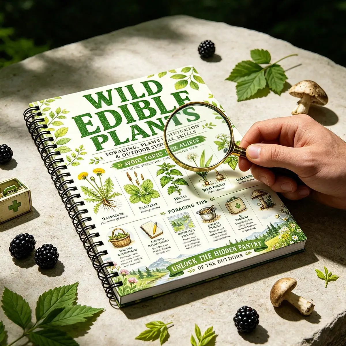 Wild Edible Plants Guide Book, Essential for Beginners, Outdoor Exploration & Survival, Natural Recipes, Plant Identification Tool