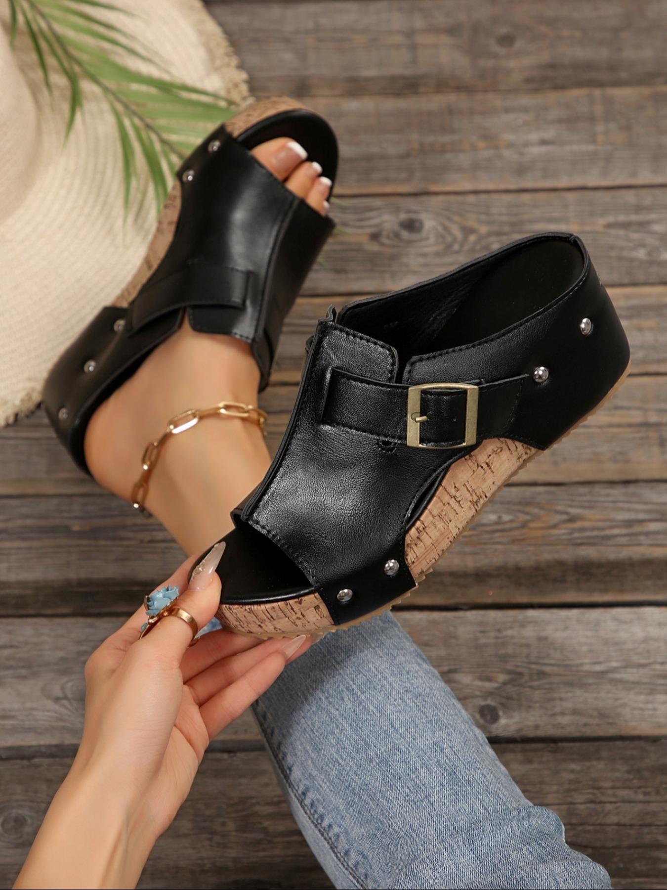 Summer New Women's Plus Size Open Toe Platform Wedge Sandals, Taupe Color Fashionable Comfortable Shoes for Casual Outings, Casual Trendy Sandals