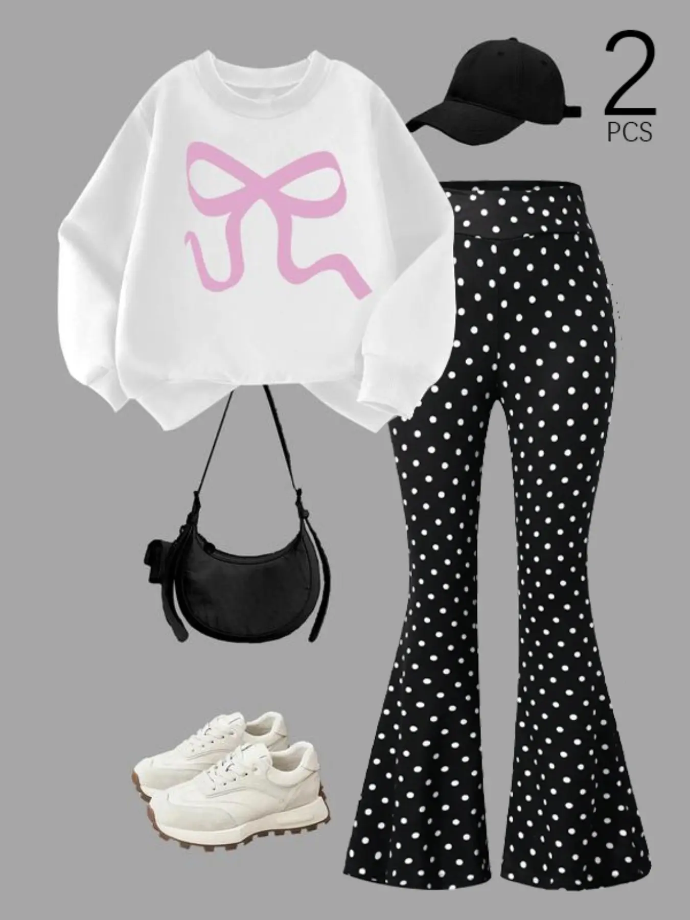 Women's American Retro Style Cherry Print Sweatshirt Set, Fitted Long Sleeve Top & Fashion Flare Pants, Perfect for Outdoor Activities