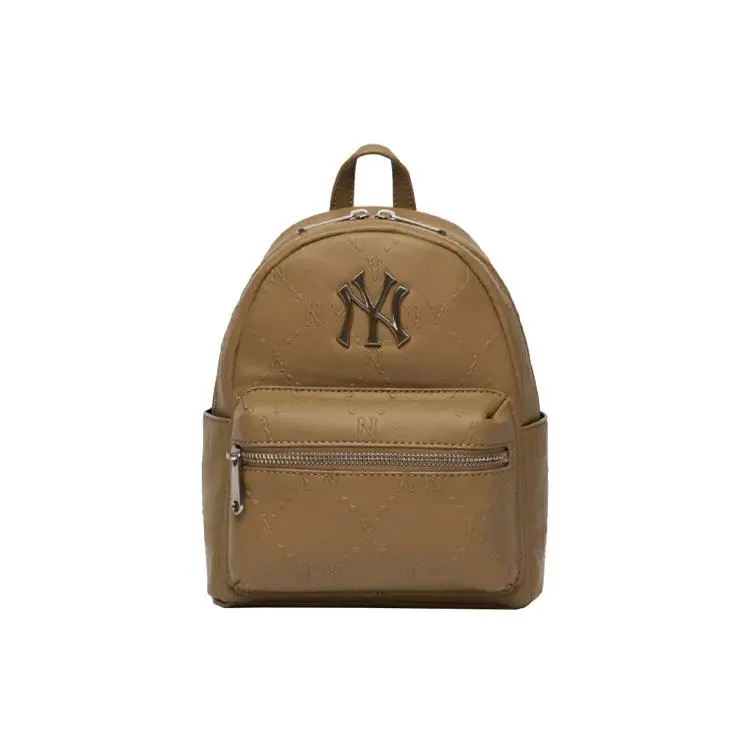 MLB Retro Full-Print Leather Backpack for Men and Women – New York Yankees Style in Brown