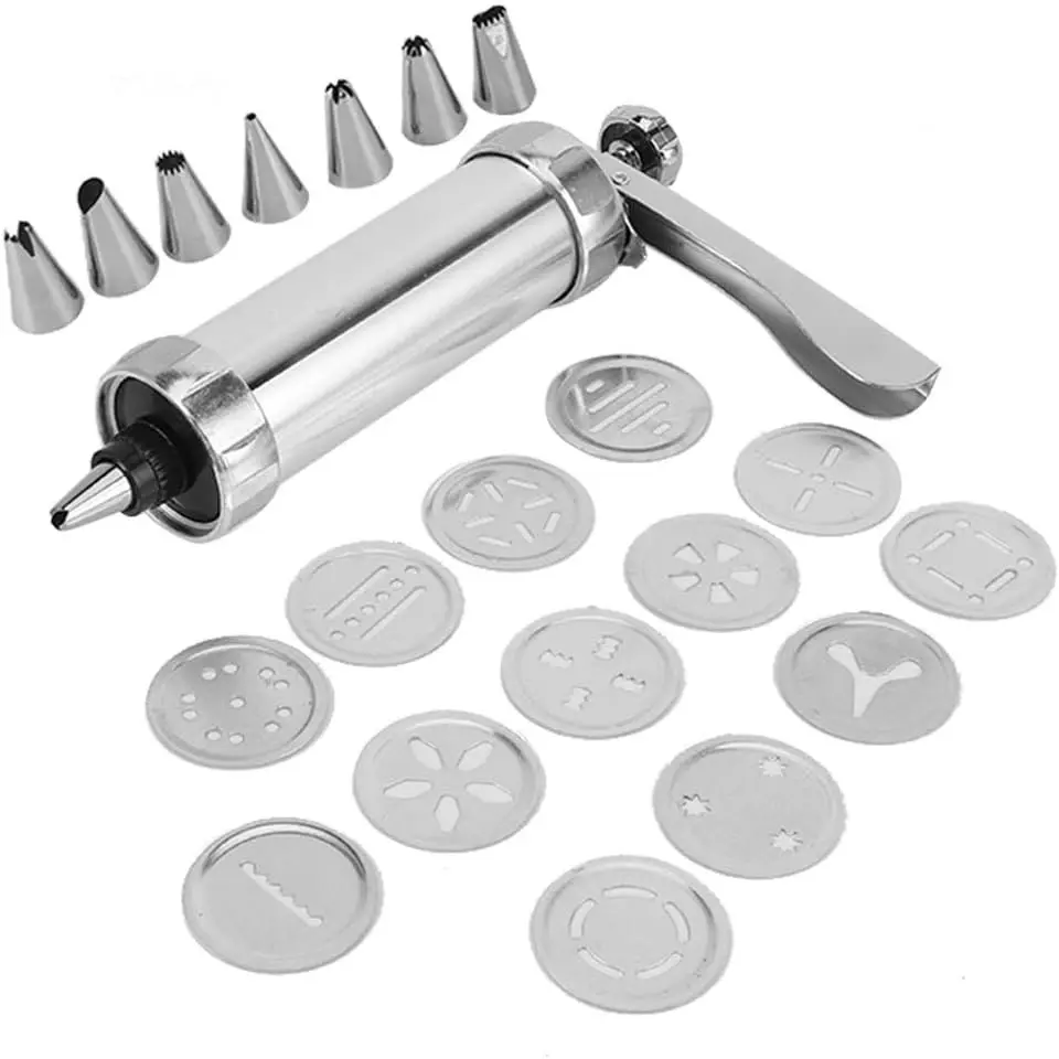 Aluminium Alloy Cookie Press Kit, Biscuit Maker Pastry Piping Tool for DIY Cake Decorating Baking, with Stainless Steel Disks & Storage Case