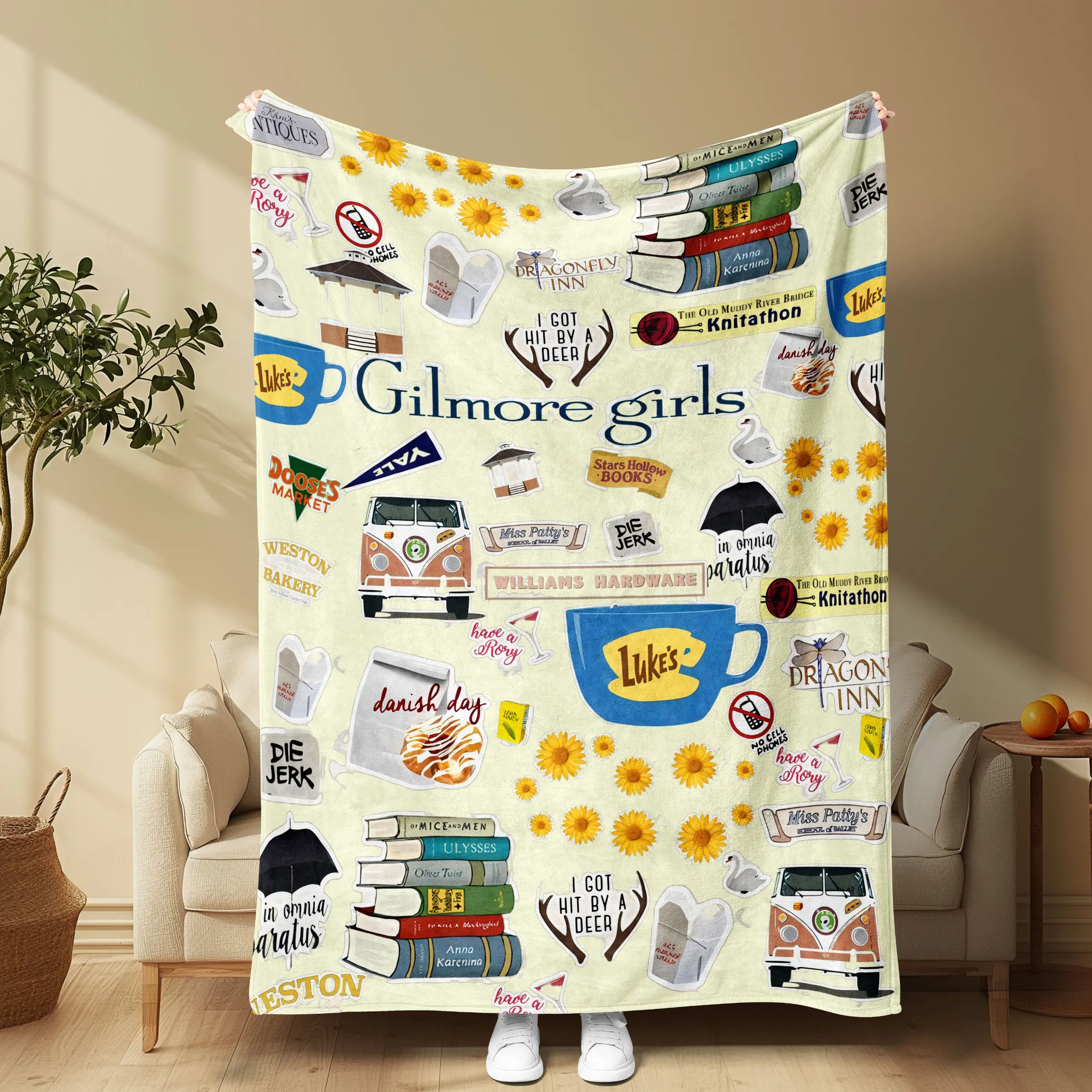 Gilmore Girls Vintage Sticker Style Ultra-Soft Flannel Blanket, Cozy Home Decor, Sofa Bed Cover, TV Show Fan Collection