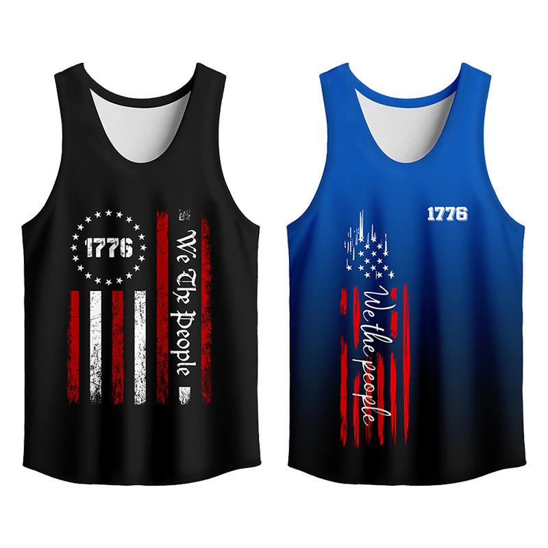 Y2K 2 Pack USA Flag Graphic Tees, Menswear Tank Top Slim Fit Apparel, Big and Tall Gym Workout Running Tee, Comfy Casual Sleeveless